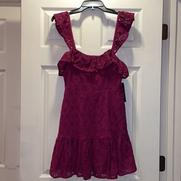 Lulu’s Biscay Magenta Ruffled Eyelet Lace Dress - Picture 5 of 8